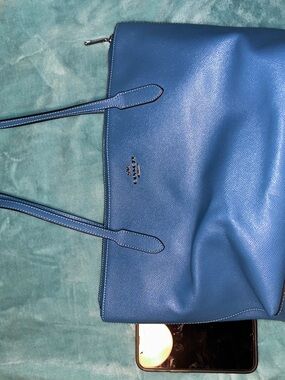 Coach Blue Leather Tote with Dual Shoulder Straps
